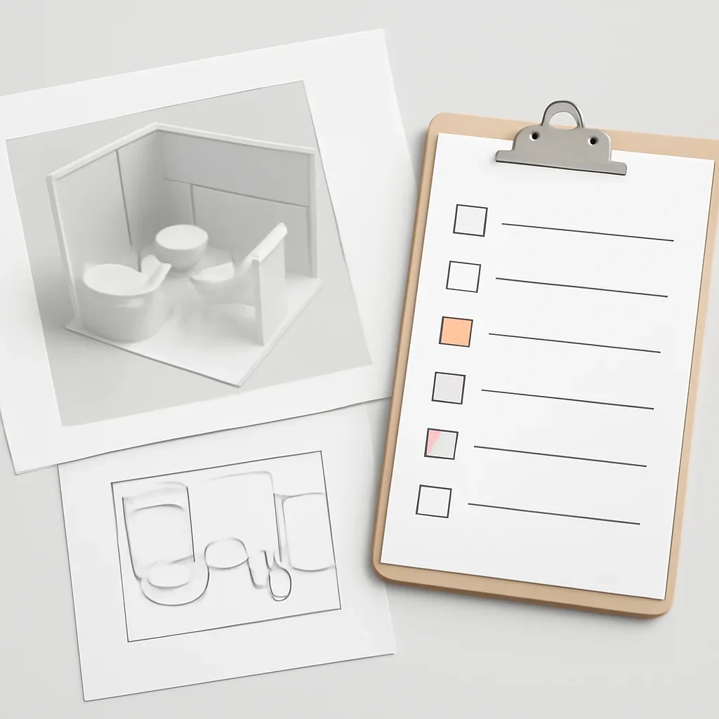 Supporting visual for booth layouts and planning checklist planning and design decisions