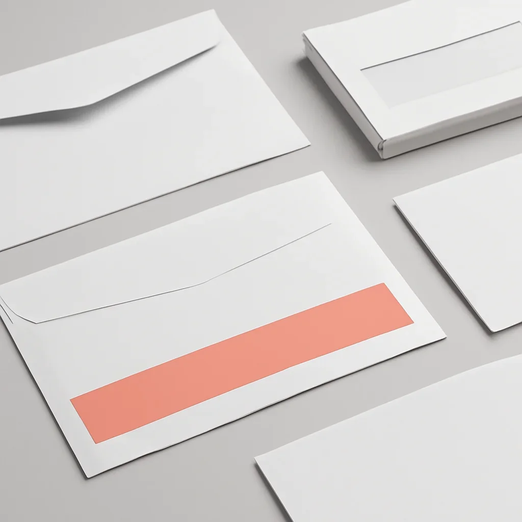 Close look at business and mailing envelope printing materials, finishing, and layout choices