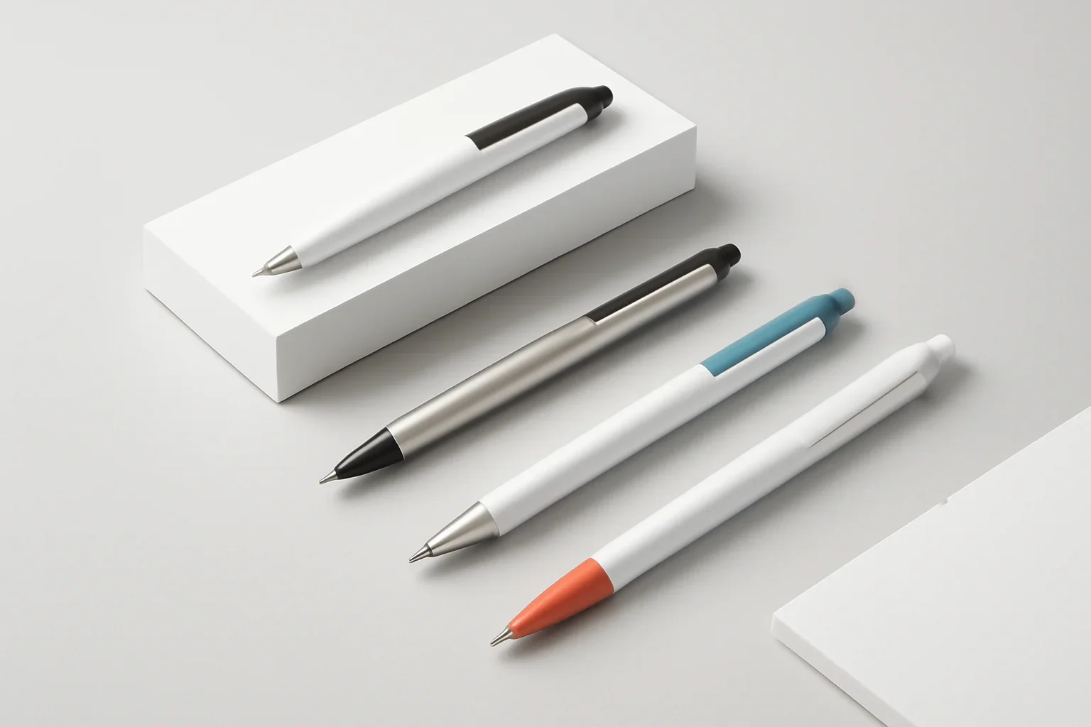 Custom Pens presented in a clean promotional setting