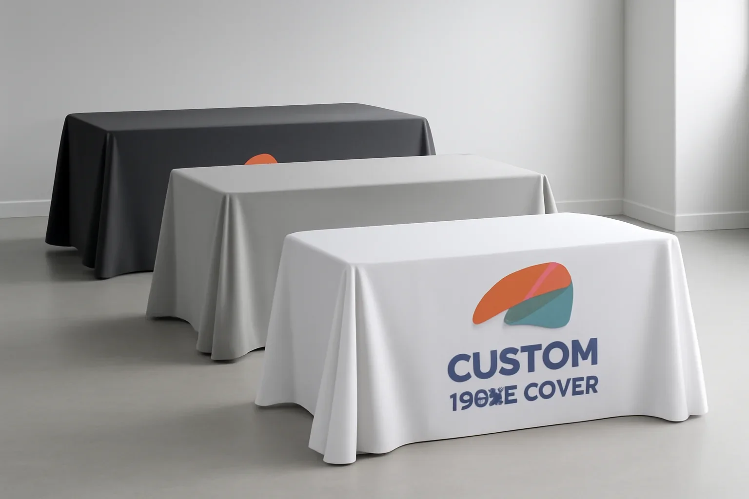 Custom Table Covers presented in a clean promotional setting