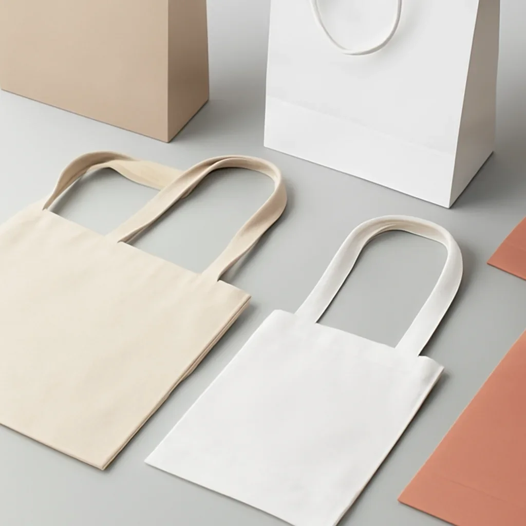 Close look at printed tote bags and shopping bags materials, finishing, and layout choices