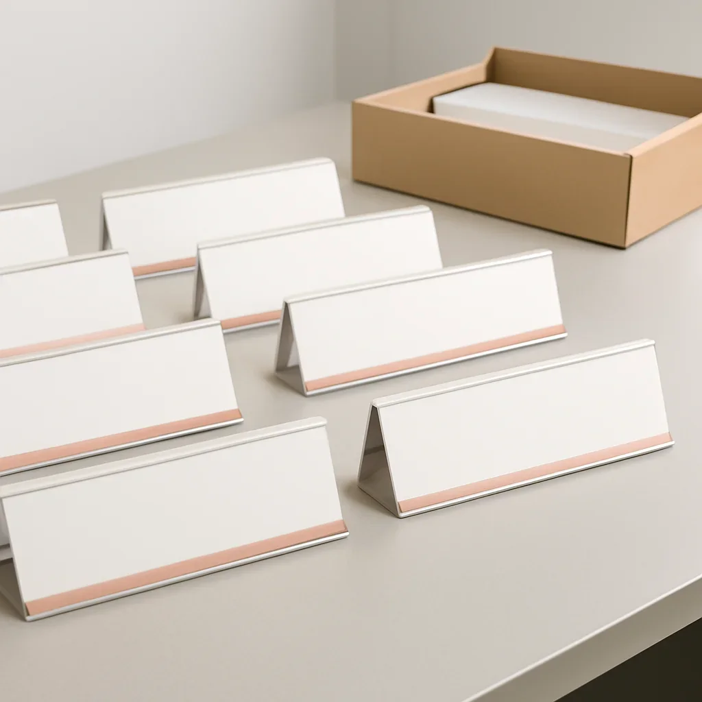 Desk Name Plates ready for delivery, installation, or event setup