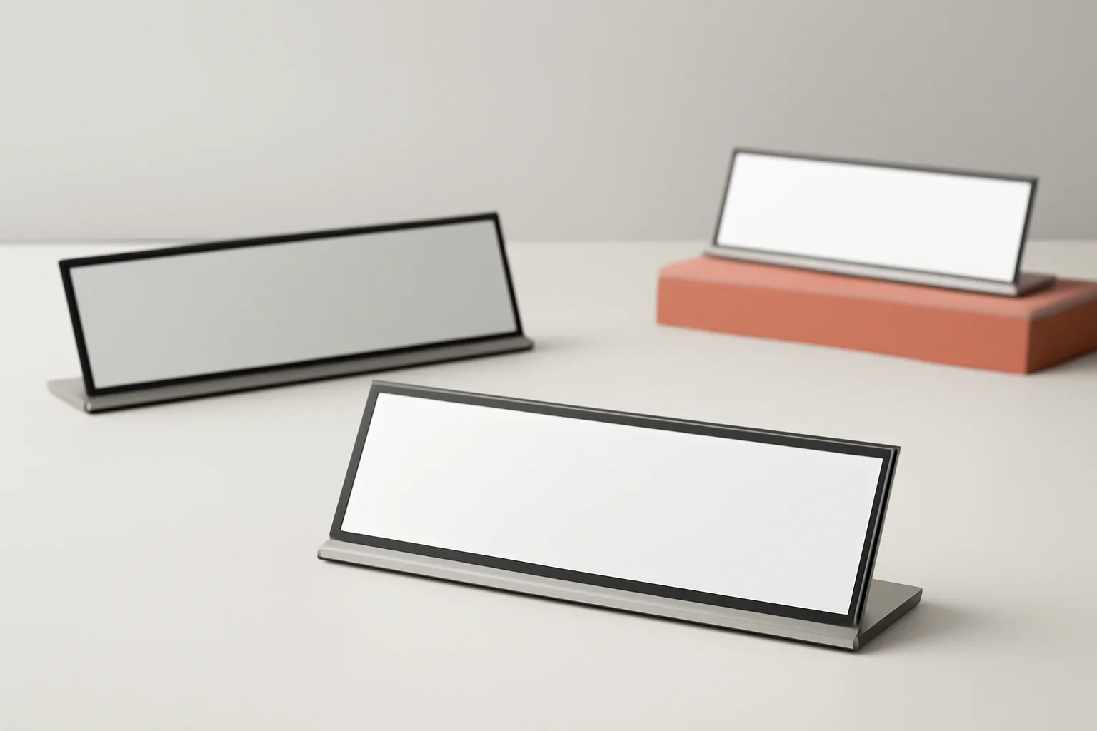 Desk Name Plates presented in a clean promotional setting