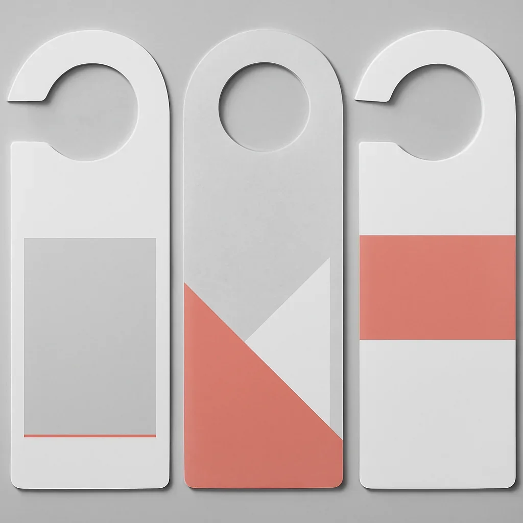 Close look at printed door hangers for local marketing materials, finishing, and layout choices