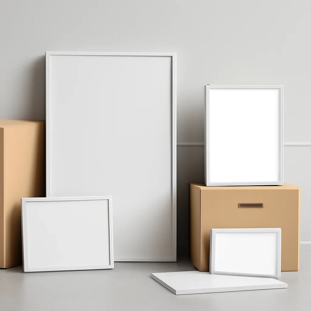 Poster Frames & Light Boxes ready for delivery, installation, or event setup