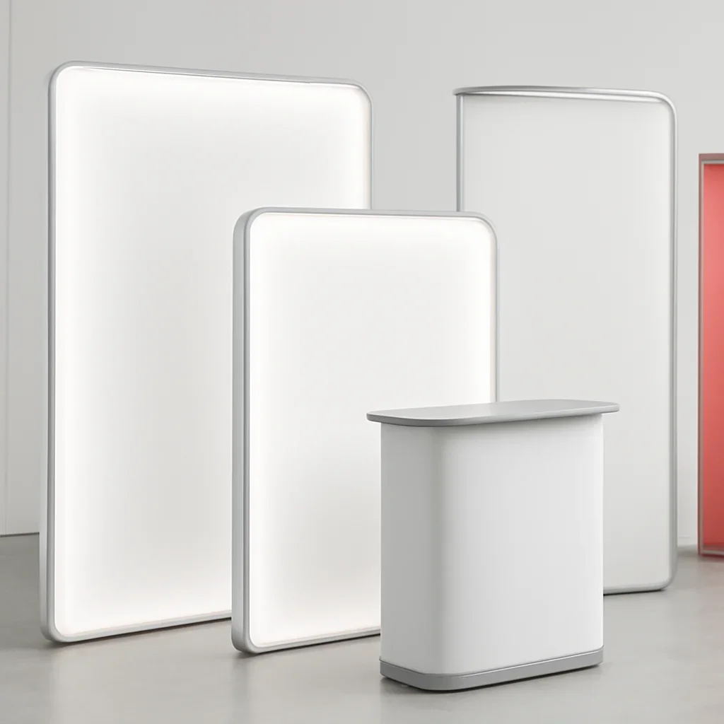 Close look at seg and illuminated trade show displays materials, finishing, and layout choices