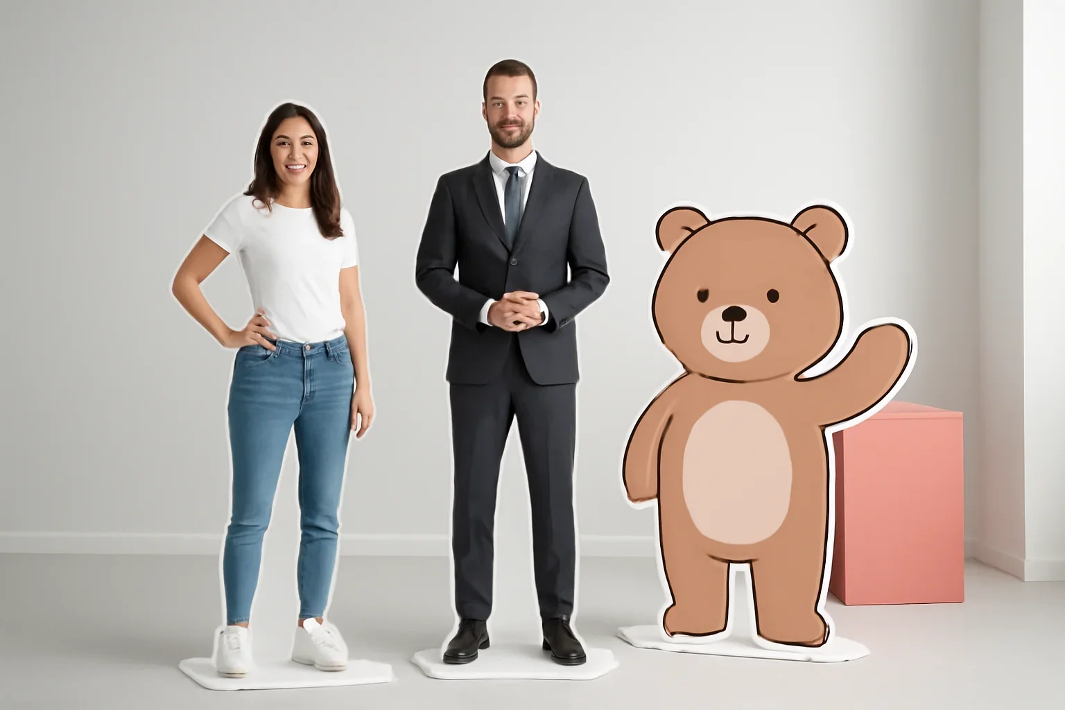 Standee Cutouts presented in a clean promotional setting
