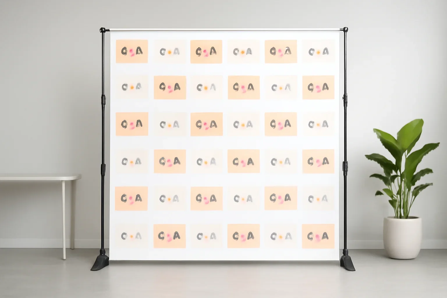 Step and Repeat Backdrop Size Guide presented in a clean promotional setting